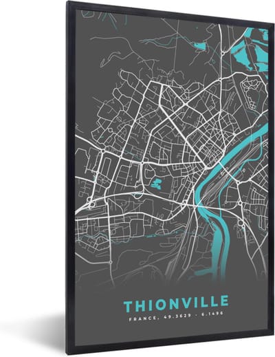 Fotolijst incl. Poster - Plattegrond - Kaart - Stadskaart - Frankrijk - Thionville - 40x60 cm - Posterlijst