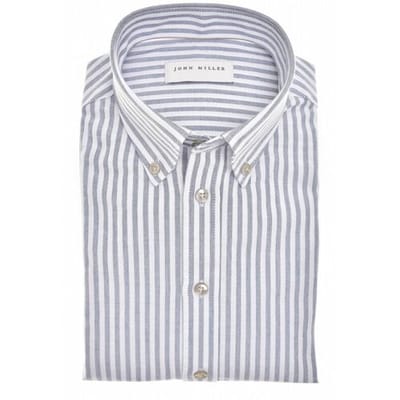 John Miller Overhemd Striped Pure Cotton Oxford Button-Down Donker Blauw / male