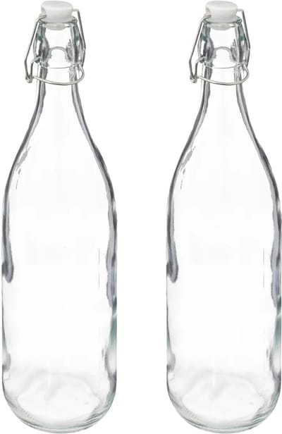 5Five Beugelfles/weckfles - 2x - glas - transparant - luchtdicht - 1 liter - waterfles - limonade