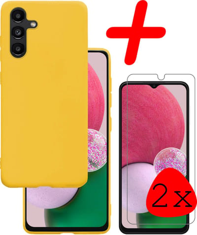 Hoesje Met 2x Screenprotector - Geschikt voor Samsung Galaxy A13 5G - Sterk & Shockproof - Back Cover - Siliconen Case - Telefoon Hoes - Geel