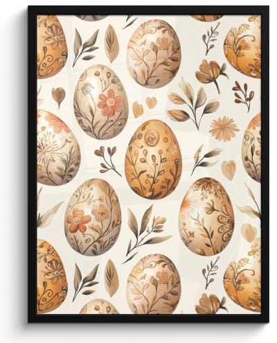Poster in lijst - Fotolijst 50x70 cm - Posters - Paaseieren - Bruin - Bloemen - Posterlijst zwart - Decoratie - Wanddecoratie woonkamer - Muurdecoratie slaapkamer