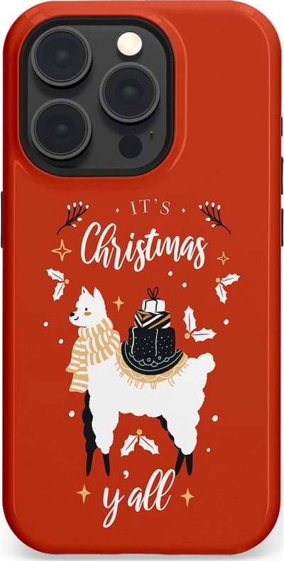 Casetastic hoesje geschikt voor Apple iPhone 15 Pro - MagSafe - Dubbellaagse bescherming - Rode Witte Kerst Lama - Fashion Case - Terracotta
