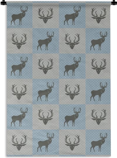 Wandkleed - Wanddoek - Hert - Stippen - Blauw - 120x180 cm - Wandtapijt