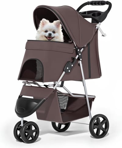 Opvouwbare Hondenbuggy voor Kleine Honden en Katten - 3 Wielen en Weerhoes