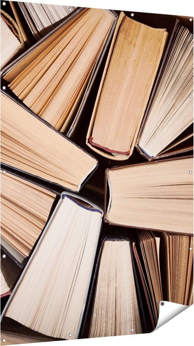 Gards Tuinposter Boeken Bladzijdes bij elkaar - 120x180 cm - Tuindoek - Tuindecoratie - Wanddecoratie buiten - Tuinschilderij