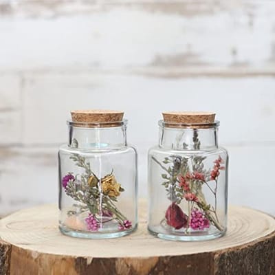 Droogbloemen in glas met kurk - Set van 2 - Stijlvolle bloemendecoratie
