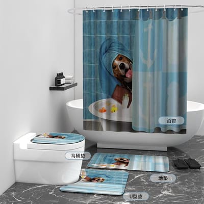 Floraweg Douchegordijn,Shower Curtain,badgordijn,badkamergordijn,Honden in de badkamer,-topkwaliteit - digitale printen -Anti Schimmel - Inclusief 12 ringen -met 12 stuks douchegordijnhaken – Waterdicht -Wasbaar- Polyester - 180x200 cm