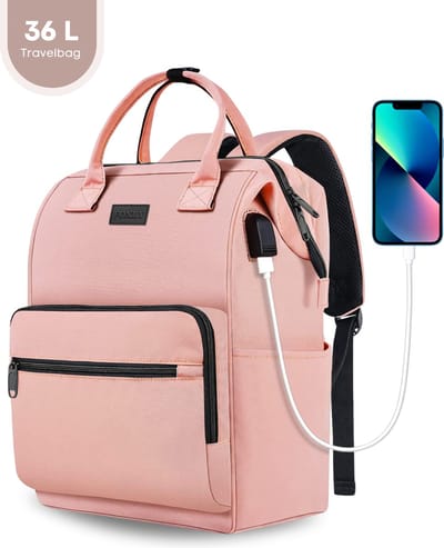 FOXLY® Rugzak & Laptoptas Inclusief Usb Oplaadstation - 26L - Dames en Heren - Schooltas - Roze