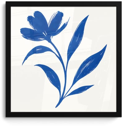 Poster in lijst - Fotolijst 40x40 cm - Posters - Bloem - Blaadjes - Minimalistisch - Blauw - Posterlijst zwart - Decoratie - Wanddecoratie woonkamer - Muurdecoratie slaapkamer