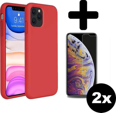 Hoesje - Met 2x Screenprotector - Geschikt voor Apple iPhone 11 Pro - Sterk & Shockproof - Telefoon Hoes - Back Cover - Siliconen Case - Telefoonhoes - Rood