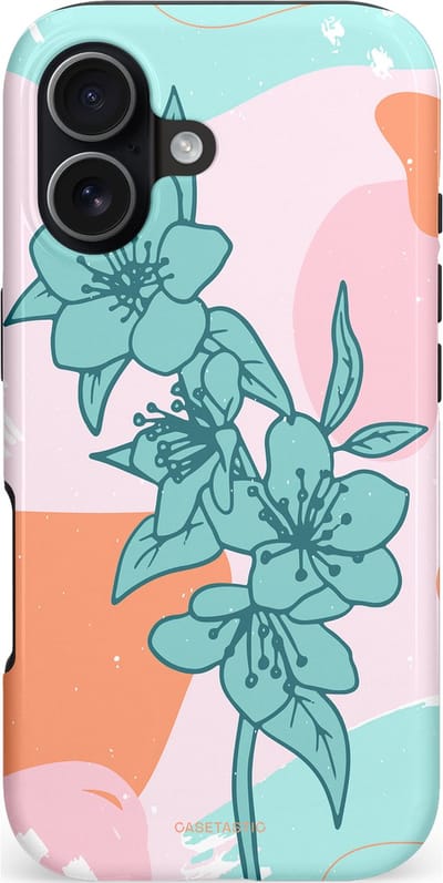 Casetastic hoesje geschikt voor Apple iPhone 17 - MagSafe - Dubbellaagse bescherming - Roze Oranje Turqoise Bloemen Modern - Fashion Case - Mintgroen Perzik Lichtroze