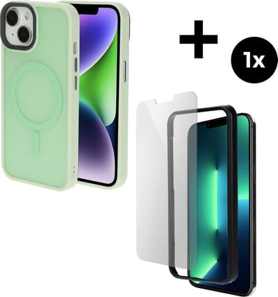 Mobiparts Hardcover MagSafe hoesje geschikt voor Apple iPhone 14 Plus - MagSafe - met 1 Screenprotector van Gehard Glas - Groen