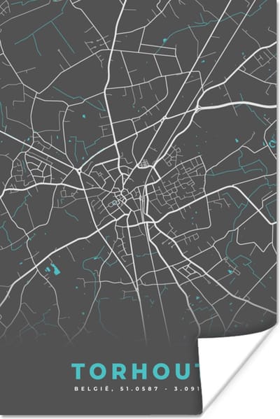 Poster Stadskaart – Grijs - Kaart – Torhout – België – Plattegrond - 120x180 cm XXL