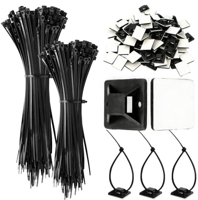 Dailygoods- Kabelbinders Set 200 Stuks - Zelfklevende Bevestigingen - 120mm/150mm Ritsbanden - Organiser - Rubber Basisstoelen - Eenvoudig te Gebruiken - Kabelmanagement