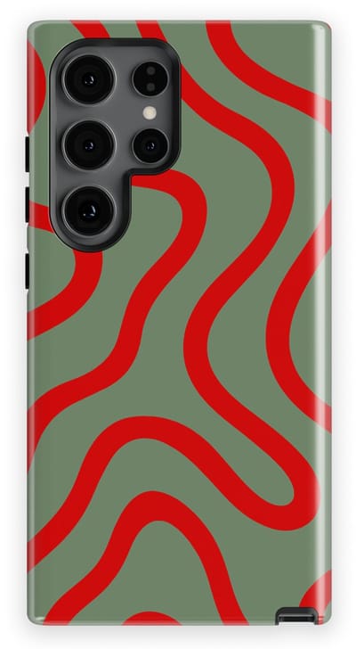 DripCase Curvy Lines Hoesje Samsung Galaxy S24 Ultra | Backcover met Mag | Design Tough Case Samsung Galaxy S24 Ultra Crimson Terrain