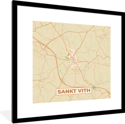 Fotolijst incl. Poster - Kaart - Sankt Vith - Stadskaart - België - Plattegrond - 40x40 cm - Posterlijst