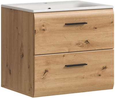 Wastafel met keramieken wasbak in artisan oak - Twee lades - Moderne badkameroplossing