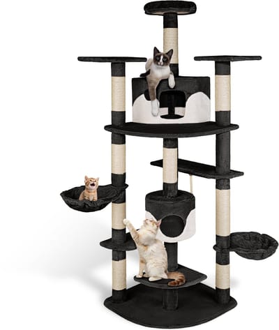 tectake® Krabpaal Fippi - Zwart/Wit - Kattenkrabpaal en Kattenpaal - Stevig Krabmeubel voor Kattenhuis en Kattenboom - Krabpalen voor Katten
