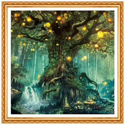 Boslichtboom 5D Doe-het-zelf Diamantschilderij Vol Plein Kruissteek Borduurwerk Boor Handwerk 20X30CM blue