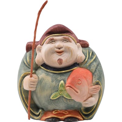 l'un des Sept Bonheurs une statue d'un dieu de la bonne fortune et fabriquée en cyprès Apporte une bonne bonne protection contre les affaires et abondant 10cm x Largeur 8cm x