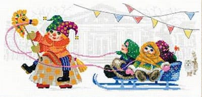 Borduurpakket Riolis - Sleigh Ride - Sleetje rijden - telpatroon om zelf te borduren