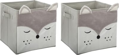 Atmosphera Opbergmand/kastmand vos - 2x - voor kinderen - karton/kunststof - grijs - 30 x 30 cm