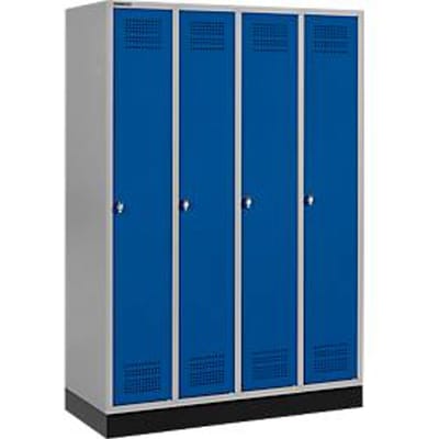 Schäfer Shop Genius Kledinglocker met fitting, 4 compartimenten, draaigrendelslot, blank aluminium/gentiaanblauw