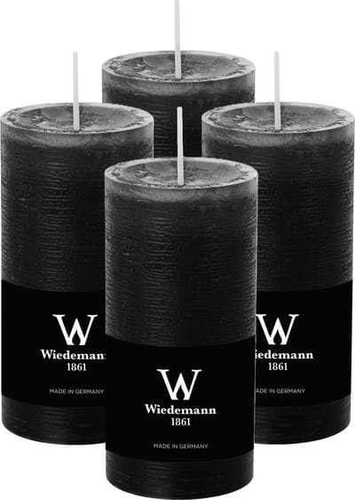 Wiedemann Cilinderkaars/stompkaars - 4x - rustieke kaars - zwart - 6 x 12 cm - 42 branduren