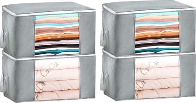 SUNMOOL - Opbergzak Organizer - Opbergtas en Organiser voor Dekbed en Kleding - Opvouwbaar - Grijs - Extra Groot (68x48x28cm) - 4 Stuks