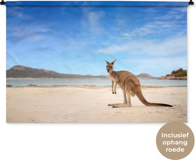 Wandkleed - Wanddoek - Strand - Kangoeroe - Australië - 120x80 cm - Wandtapijt