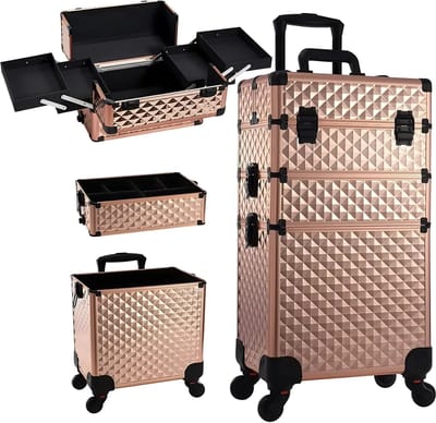3-in-1 Rollende Make-up Trolley - Make up koffer - Kappers koffer - Beautycase - Voor Schoonheidssalons en visagie - Rose gold