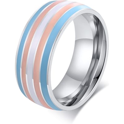 Roestvrij Staal Lesbische LGBT Ring voor Vrouwen Koppel , pride Liefde Belofte Band Streep Vlag Kleur Verlovingsringen US Ring Size 06 white