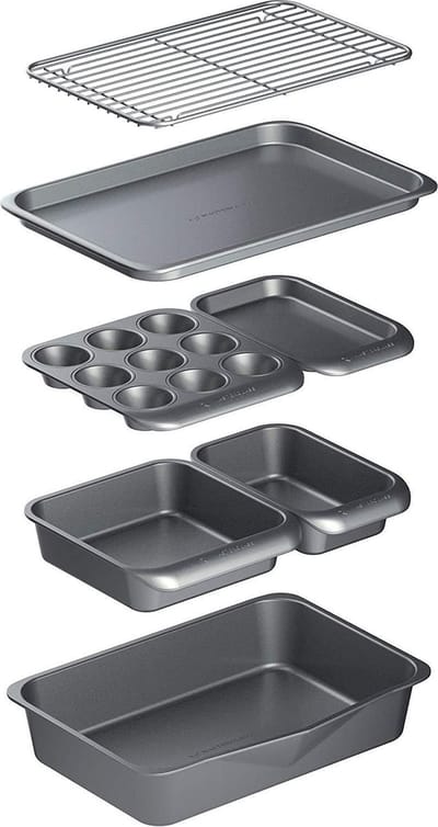 Masterclass Smart Space 7-Delige Stapelbare Bakvormen Met Antiaanbaklaag: Braadpan - Vierkante Cakevorm Broodbakvorm Muffinvorm