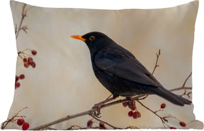 Buitenkussens - Merel - Vogel - Takken - Bes - Rood - 60x40 cm - Weerbestendig