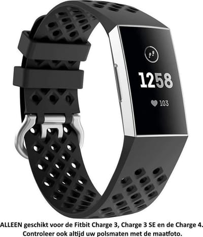 Jumada's Siliconen bandje met gaatjes - geschikt voor Fitbit Charge 3 / Fitbit Charge 4 / S / SE- zwart - Maat L