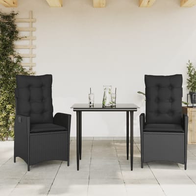 vidaXL - 3-delige - Tuinset - met - kussens - poly - rattan - zwart