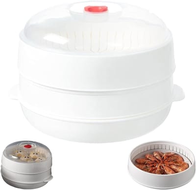 Magnetron Stoompan - Multifunctionele Stomer - Snel Groenten Koken - Dubbele Laags Ontwerp - Transparant Deksel