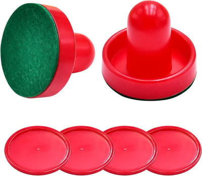 1 Set Mini Air Hockey Pushers en Air Hockey Pucks Geweldige Doel Handvatten Pushers Doel Handvatten Paddels Vervanging Accessoires - 2 Rode Air Hockey Pushers en 4 Rode Pucks (76mm)