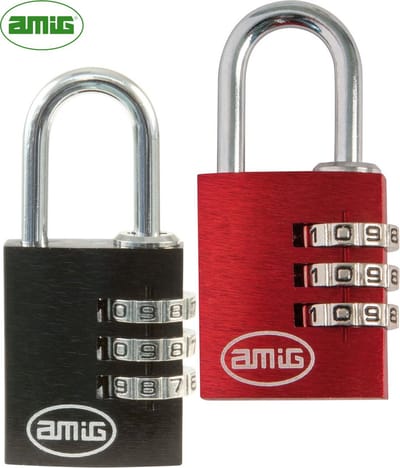 AMIG Hangslot 25 x 55mm – 3-cijferig Cijferslot – Kofferslot – Zwart en Rood – 2 stuks