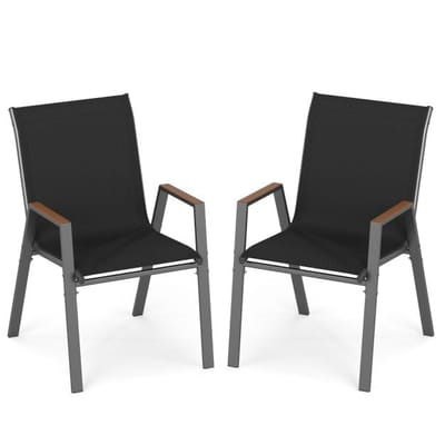 Coast Tuinstoelen Set van 2 Grijs – Stapelbare Terrasstoelen met Hoge Rugleuning – 56 x 66 x 88 cm