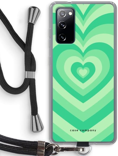 Case Company® - Hoesje met koord geschikt voor Samsung Galaxy S20 FE / S20 FE 5G hoesje met Koord - Hart Groen - Telefoonhoesje met Zwart Koord - Bescherming aan alle Kanten en Over de Schermrand