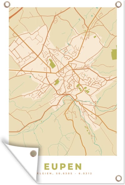 Muurdecoratie Stadskaart - Plattegrond - Kaart - België - Eupen - 120x180 cm - Tuinposter - Tuindoek