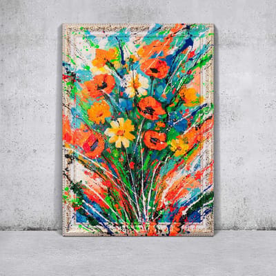 Canvas schilderij landschapsformaat handgeschilderd warme bloemblaadjes botanisch – YS-Art Gallery – Romantische wanddecoratie voor woonkamer – Modern schilderij voor slaapkamer en hal