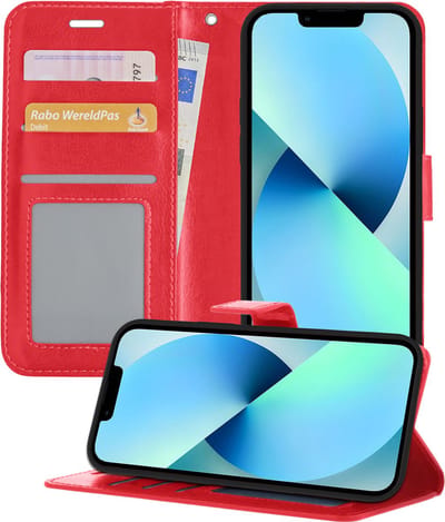 Hoesje - Geschikt voor Apple iPhone 14 - Luxe Bookcase - Walletcase Hoes - Portemonnee - Cover - Telefoonhoes - Rood