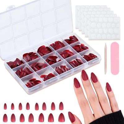 300 Stuks Donkerrode Press On Nagels Korte Valse Nagels Herbruikbare Set voor DIY Nail Art voor Vrouwen en Meisjes