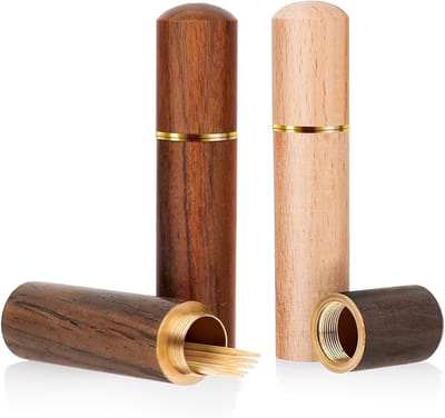 Houten Tandenstokers Houder - Set van 3 Stuks - Draagbare Opbergdoos voor Buitengebruik en Thuis