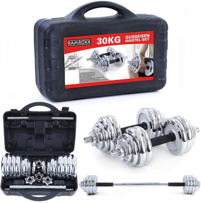 RAMROXX - Dumbbells set - halterset - 30 kg - gietijzer - chroom