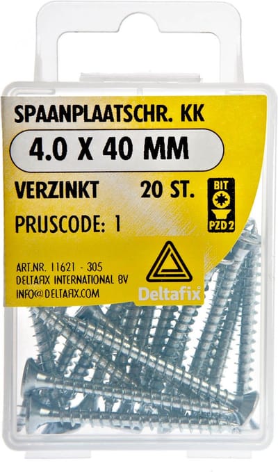 Deltafix spaanplaatschroeven 4,5 x 16 mm - verzinkt - platkop - 26 stuks