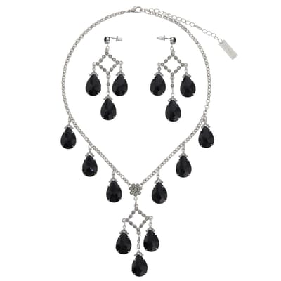 Behave – Sieradenset – Zwart – Grijs Kristal – Zilverkleur – Statement – Elegant – Nikkelvrij