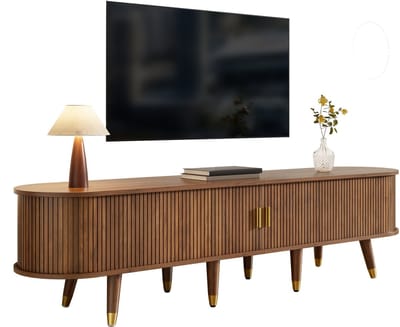 Wishdor - Tv-Meubel - Rattan Schuifdeur - Landelijke Stijl - Voor Woonkamer - MDF - Walnootkleur - 175 X 38 X 45 Cm